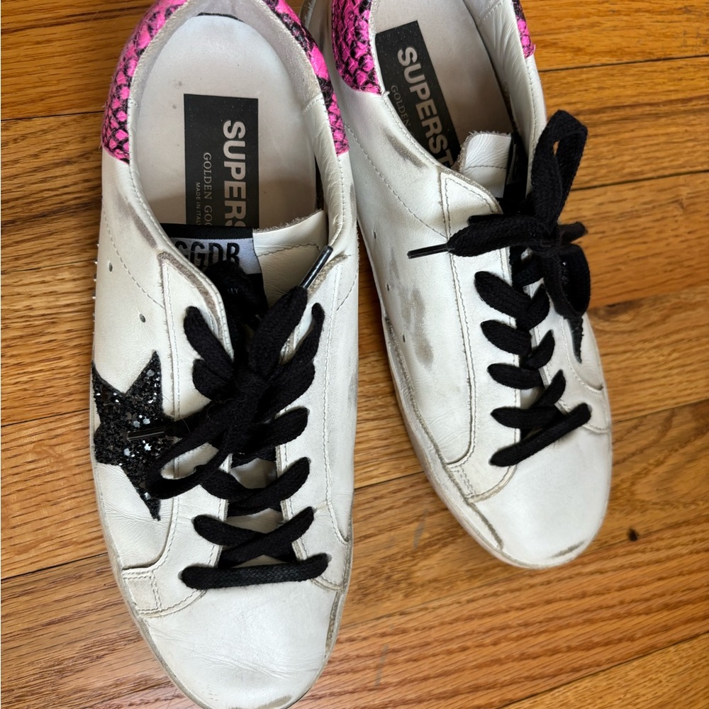 Golden Goose White and Pink Sneakers